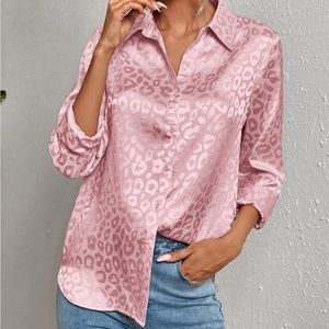 Pink leopard faux satin top